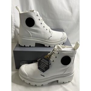 Palladium Pallabase Twill‎ Boots White Canvas Chunky Heel Women's 6 NEW Box